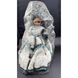 Vintage Native American Indian Princess Doll Crocheted Dress Beaded 15"